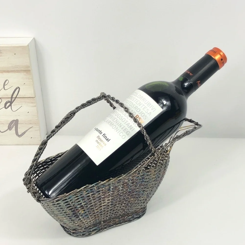 WIRE ‪Bottle holders ‬ twisted silver metal basket